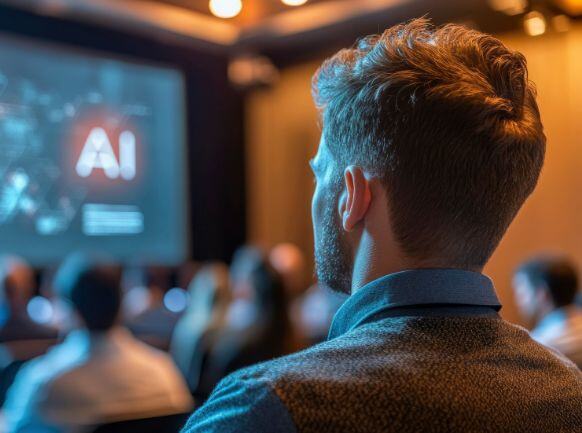 Ansatt i kommunen på seminar om kunstig intelligens for å lære om fremtidens digitale fagsystem.